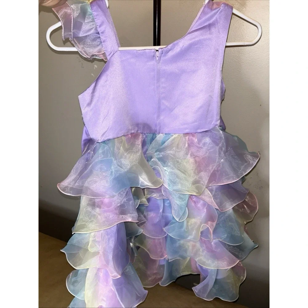 Girls Size 10 Pastel Rainbow Tiered Tulle Bow Party Dress Unbranded